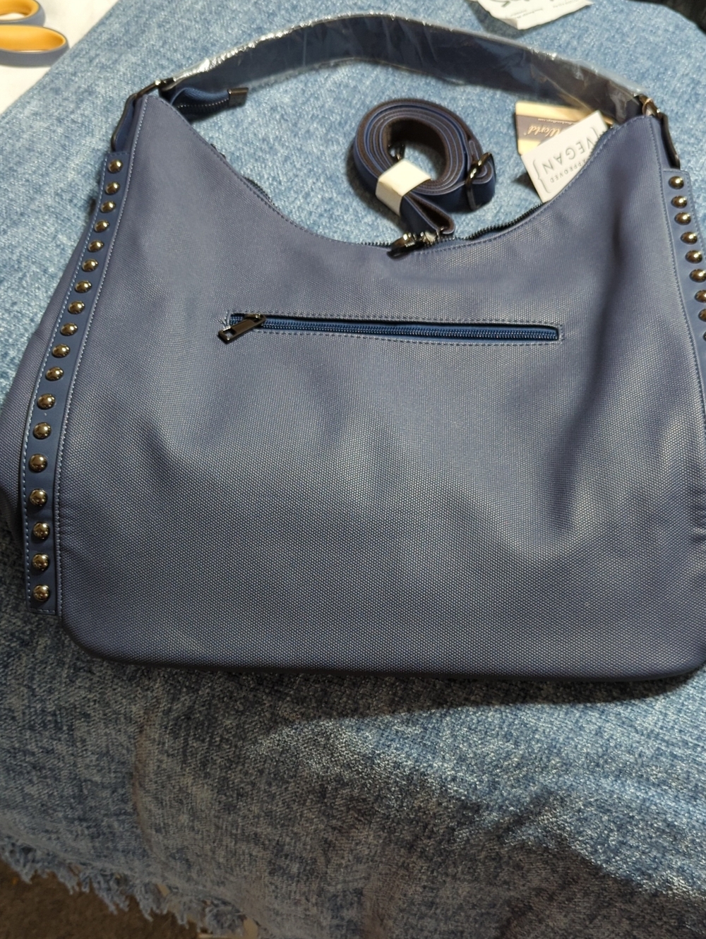 NWT Mellow World Marion  Navy Studded Vegan Leather Hobo Bag